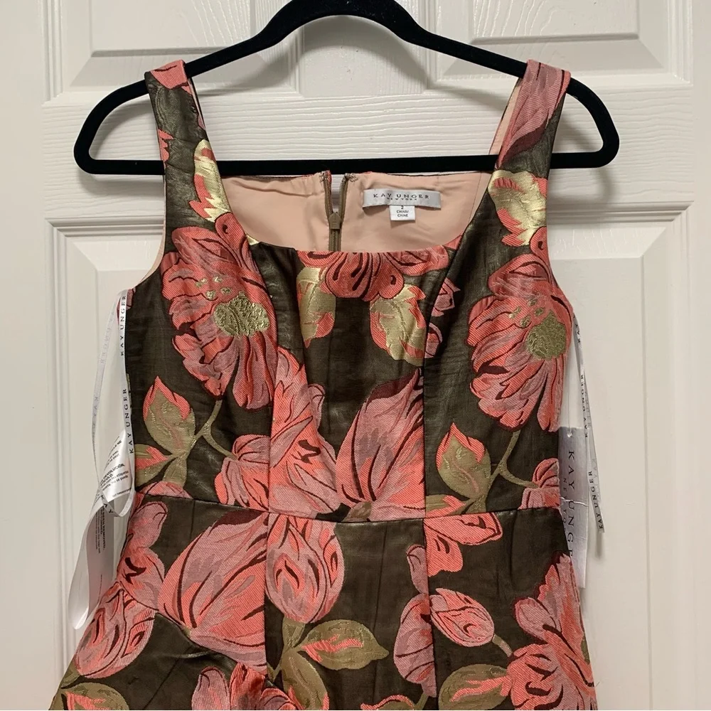 NWT KAY UNGER BELLE FLORAL PRINT RUFFLED SLEEVELESS A-LINE GOWN - Picture 5 of 11